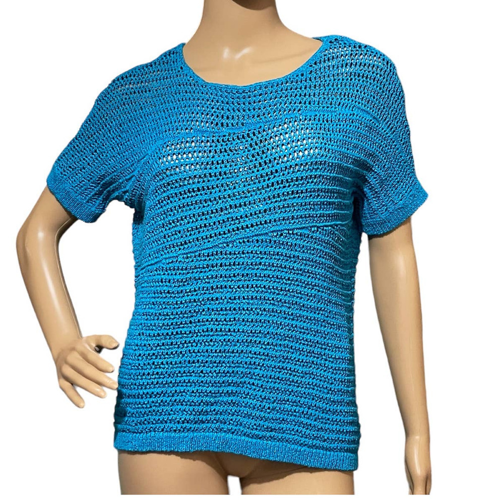 Chico's Womens Open Knit Sweater‎ in Turquoise Blue Size 1 (Small)
